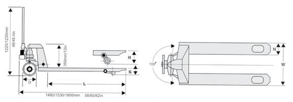 DF Pump Hand Pallet Truck Dimensions